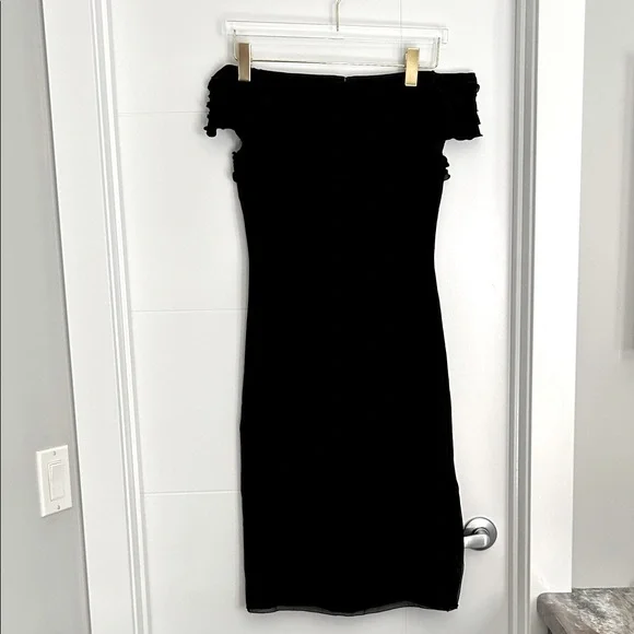 AKRIS 100% Silk Black Off-Shoulder MIDI Dress - Picture 3 of 11